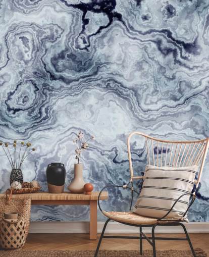 papier peint en marbre bleu appelé Blue Swirl Marble Wall Mural pour salles de bain et chambres