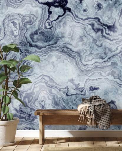 blue marble wallpaper mural called Blue Swirl Marble Wall Mural for bathrooms and bedrooms