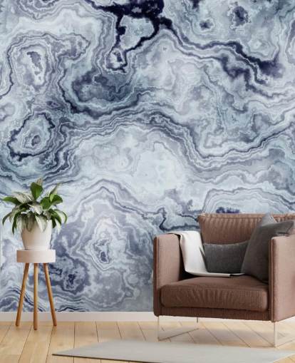 blue marble wallpaper mural called Blue Swirl Marble Wall Mural for bathrooms and bedrooms
