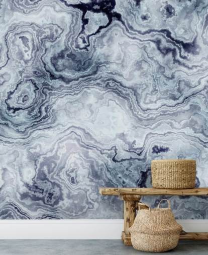 blue marble wallpaper mural called Blue Swirl Marble Wall Mural for bathrooms and bedrooms