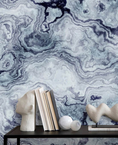 blue marble wallpaper mural called Blue Swirl Marble Wall Mural for bathrooms and bedrooms