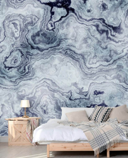 sininen marmoritapetti seinämaalaus nimeltä Blue Swirl Marble Wall Mural kylpyhuoneisiin ja makuuhuoneisiin