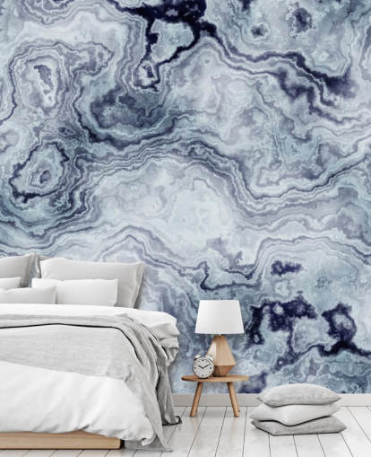blaues Marmortapeten-Wandbild namens Blue Swirl Marble Wandbild für Badezimmer und Schlafzimmer