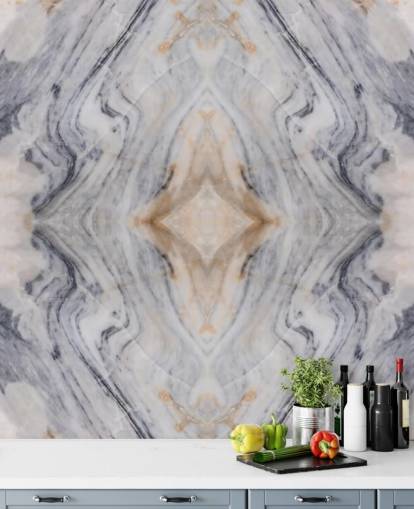 carta da parati murale in marmo ad effetto naturale chiamata Patterned Marble per salotti e cucine
