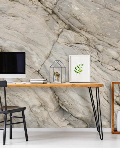 mural de papel pintado de mármol gris llamado Stylish Marble para dormitorios, cocinas y comedores