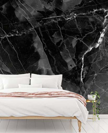 mörkgrå och svart marmor tapetväggmålning kallad Marble - Kol för kök, vardagsrum och sovrum
