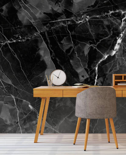 donkergrijze en zwarte marmeren muurschildering genaamd Marble - Charcoal voor keukens, woonkamers en slaapkamers