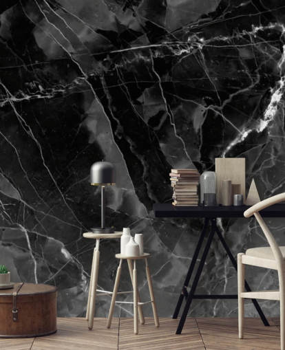 dark grey and black marble wallpaper mural called Marble - Charcoal for kitchens, living rooms and bedrooms