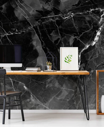 mural de papel pintado de mármol gris oscuro y negro llamado Marble - Charcoal para cocinas, salas de estar y dormitorios