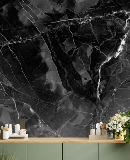papier peint mural en marbre gris foncé et noir appelé Marble - Anthracite pour cuisines, salons et chambres