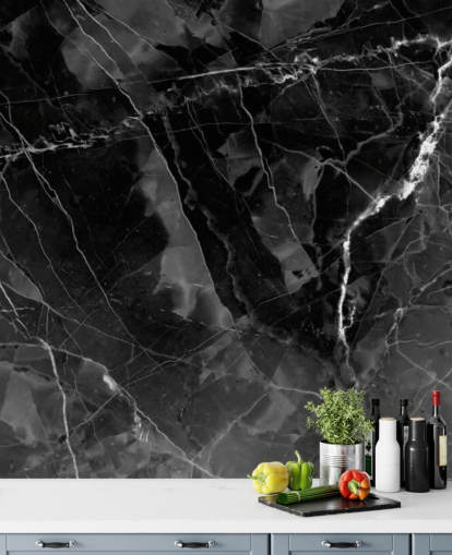 mural de papel pintado de mármol gris oscuro y negro llamado Marble - Charcoal para cocinas, salas de estar y dormitorios