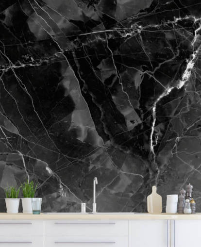 tummanharmaa ja musta marmoritapetti seinämaalaus nimeltä Marble - Charcoal keittiöihin, olohuoneisiin ja makuuhuoneisiin