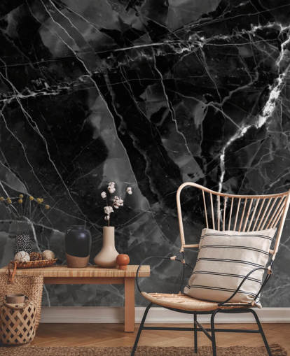 mural de papel pintado de mármol gris oscuro y negro llamado Marble - Charcoal para cocinas, salas de estar y dormitorios