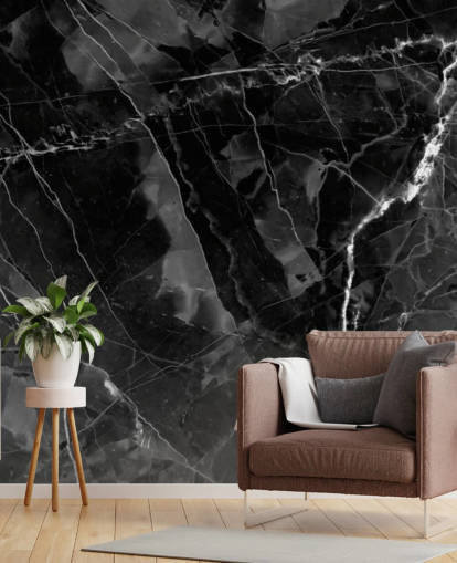 mörkgrå och svart marmor tapetväggmålning kallad Marble - Kol för kök, vardagsrum och sovrum