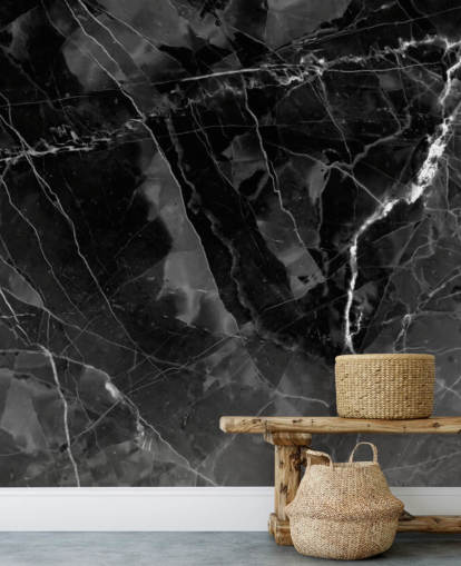 mörkgrå och svart marmor tapetväggmålning kallad Marble - Kol för kök, vardagsrum och sovrum