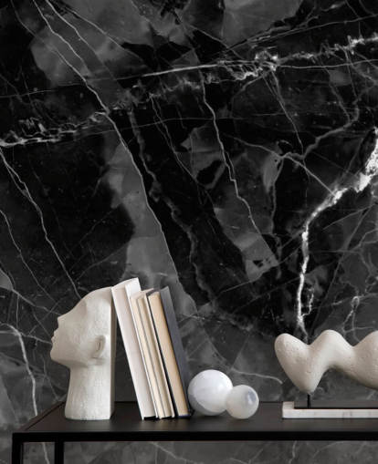 mörkgrå och svart marmor tapetväggmålning kallad Marble - Kol för kök, vardagsrum och sovrum