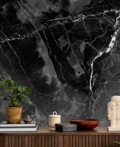 mural de papel pintado de mármol gris oscuro y negro llamado Marble - Charcoal para cocinas, salas de estar y dormitorios