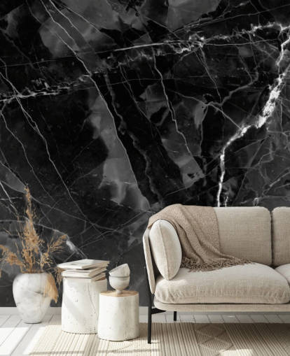 mural de papel pintado de mármol gris oscuro y negro llamado Marble - Charcoal para cocinas, salas de estar y dormitorios