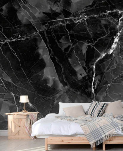 mural de papel de parede de mármore cinza escuro e preto chamado Marble - Charcoal para cozinhas, salas de estar e quartos