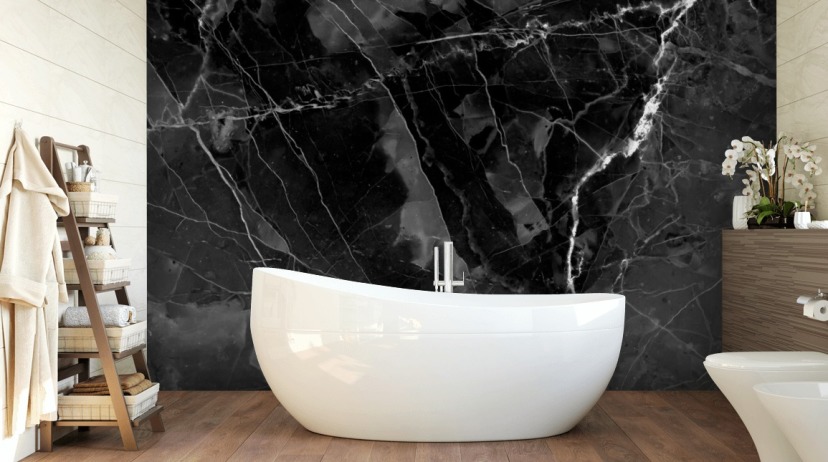 mural de papel pintado de mármol gris oscuro y negro llamado Marble - Charcoal para cocinas, salas de estar y dormitorios
