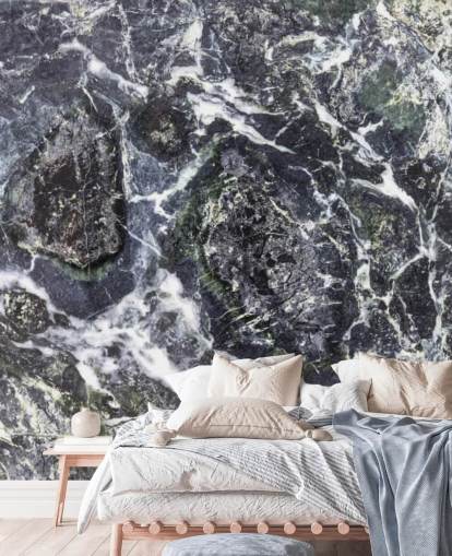 carta da parati murale in marmo bianco e nero chiamato Black Marble per cucine e bagni