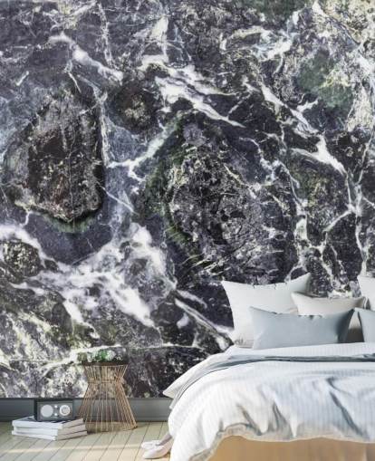 black and white marble wallpaper mural called Black Marble for kitchens and bathrooms