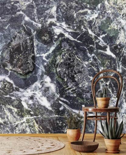 carta da parati murale in marmo bianco e nero chiamato Black Marble per cucine e bagni