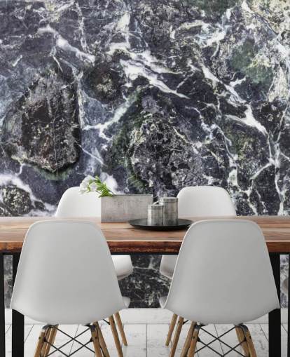black and white marble wallpaper mural called Black Marble for kitchens and bathrooms