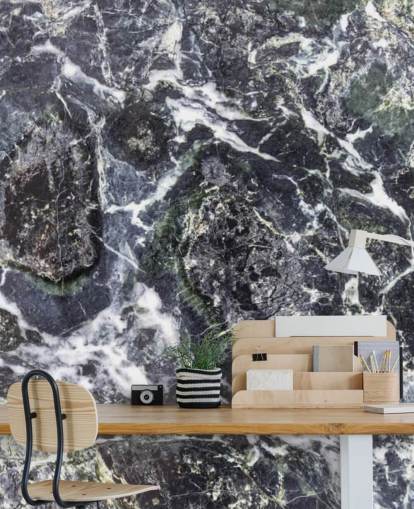 black and white marble wallpaper mural called Black Marble for kitchens and bathrooms