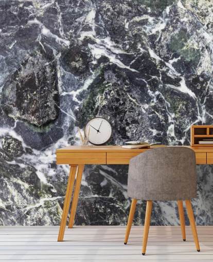 mural de papel pintado de mármol blanco y negro llamado Black Marble para cocinas y baños