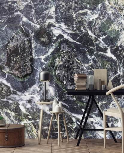black and white marble wallpaper mural called Black Marble for kitchens and bathrooms