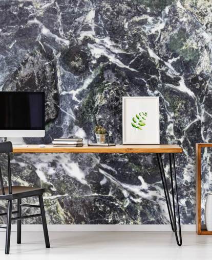 mural de papel pintado de mármol blanco y negro llamado Black Marble para cocinas y baños