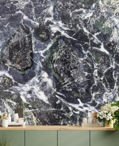 black and white marble wallpaper mural called Black Marble for kitchens and bathrooms