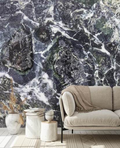 black and white marble wallpaper mural called Black Marble for kitchens and bathrooms