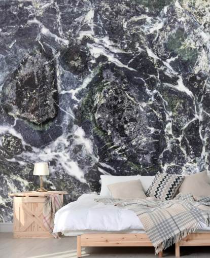 svart og hvitt marmor tapet veggmaleri kalt Black Marble for kjøkken og bad