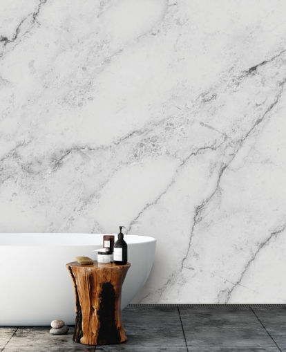 valkoinen muokattava marmoritapetti seinämaalaus nimeltä Black and White Marble keittiöihin ja kylpyhuoneisiin