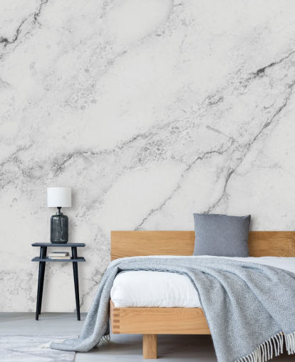 white customizable marble wallpaper mural called Black and White Marble for kitchens and bathrooms