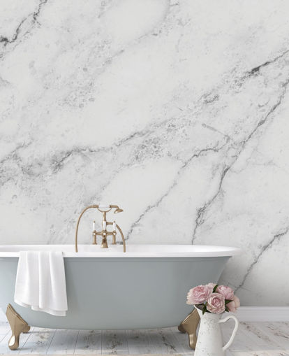 papier peint mural en marbre blanc personnalisable appelé Black and White Marble pour cuisines et salles de bain