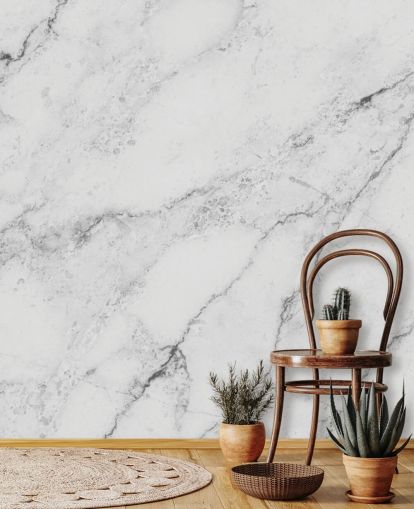 mural de papel pintado de mármol blanco personalizable llamado Black and White Marble para cocinas y baños