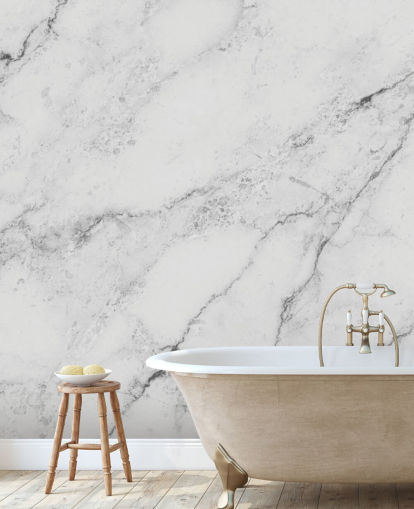 mural de papel pintado de mármol blanco personalizable llamado Black and White Marble para cocinas y baños