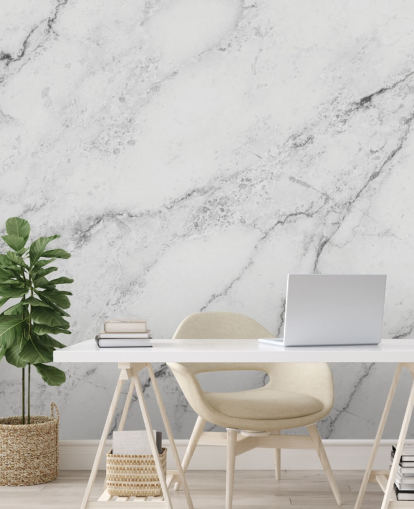 white customisable marble wallpaper mural called Black and White Marble for kitchens and bathrooms