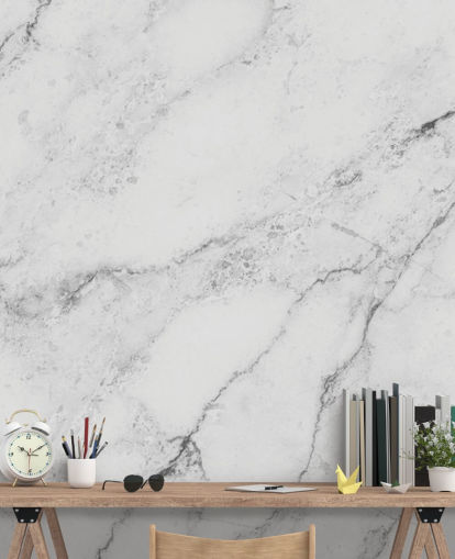papier peint mural en marbre blanc personnalisable appelé Black and White Marble pour cuisines et salles de bain
