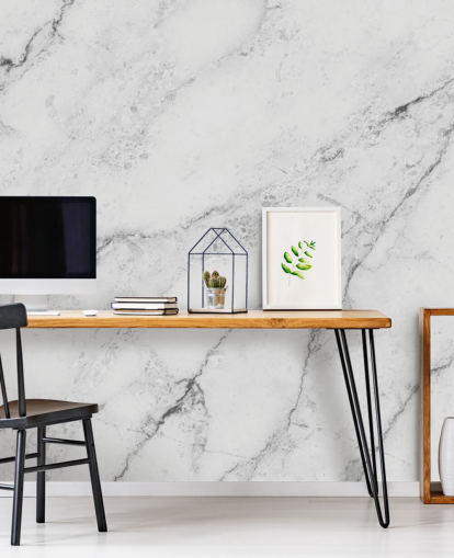 weiße, individuell gestaltbare Marmortapete namens Black and White Marble für Küchen und Badezimmer