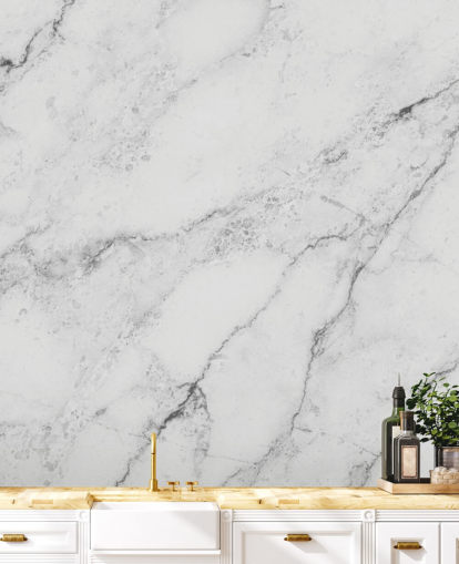 valkoinen muokattava marmoritapetti seinämaalaus nimeltä Black and White Marble keittiöihin ja kylpyhuoneisiin