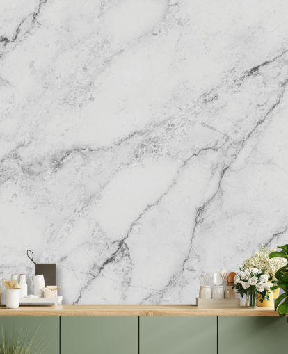 mural de papel de parede de mármore branco personalizável chamado mármore preto e branco para cozinhas e banheiros