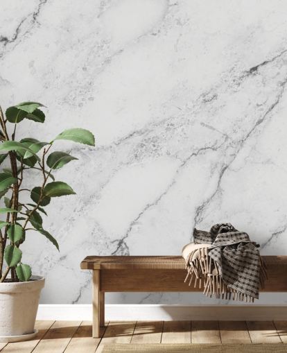 white customisable marble wallpaper mural called Black and White Marble for kitchens and bathrooms
