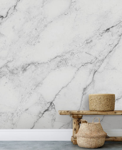 papier peint mural en marbre blanc personnalisable appelé Black and White Marble pour cuisines et salles de bain