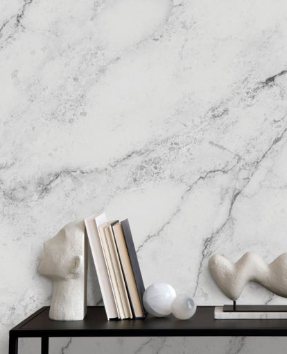 witte aanpasbare marmeren behangmuurschildering genaamd Black and White Marble voor keukens en badkamers