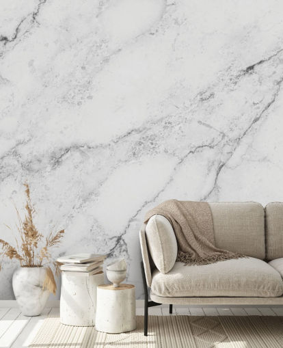 white customisable marble wallpaper mural called Black and White Marble for kitchens and bathrooms