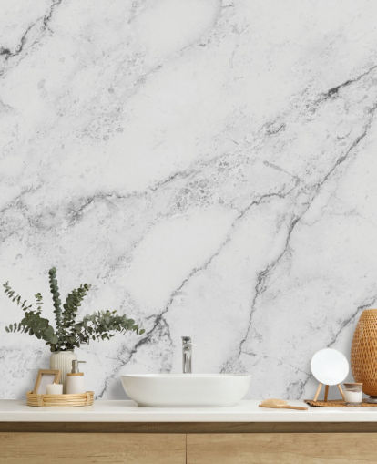 white customisable marble wallpaper mural called Black and White Marble for kitchens and bathrooms